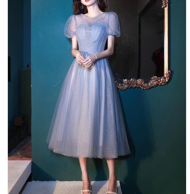 パーティードレス　ミモレ丈　発表会　ワンピース　結婚式　袖あり　二次会　フォーマルドレス　披露宴