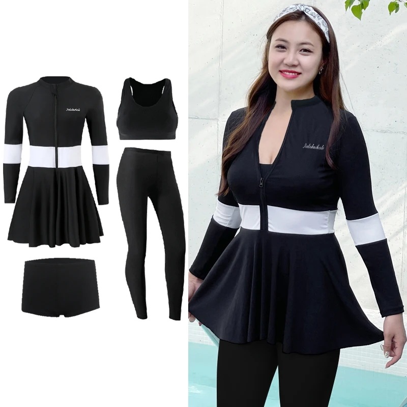 納期21日:女性用長袖水着,4パーツ水着,ラッシュガード付き,分割,水泳,休暇,韓国スタイル,2024