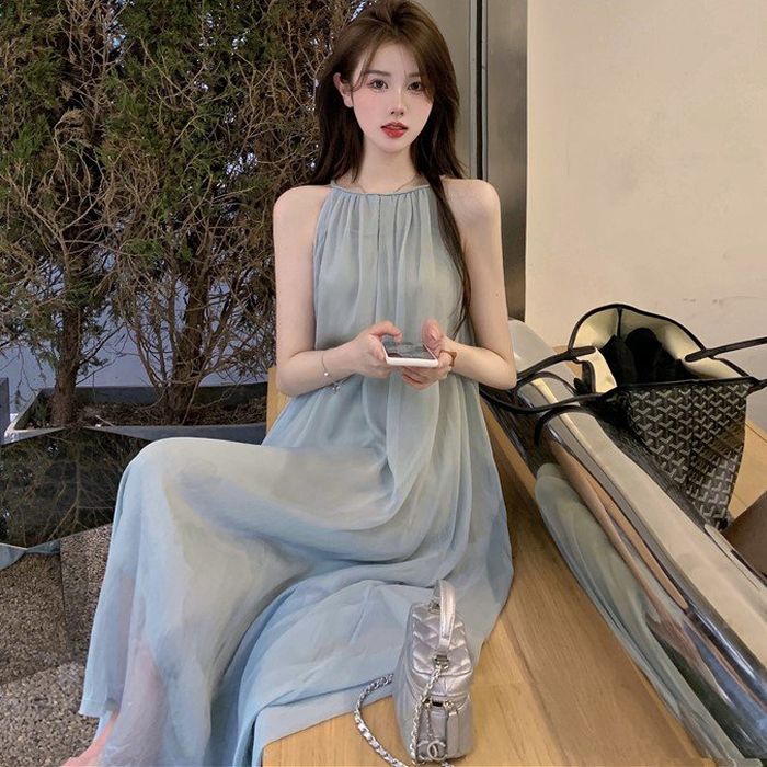 パーティードレス 韓国 プチプラ Aライン 個性的 ふんわり ロング 水色 結婚式 二次会 謝恩会 成人式 ワンピース リゾート エレガント 4,869円