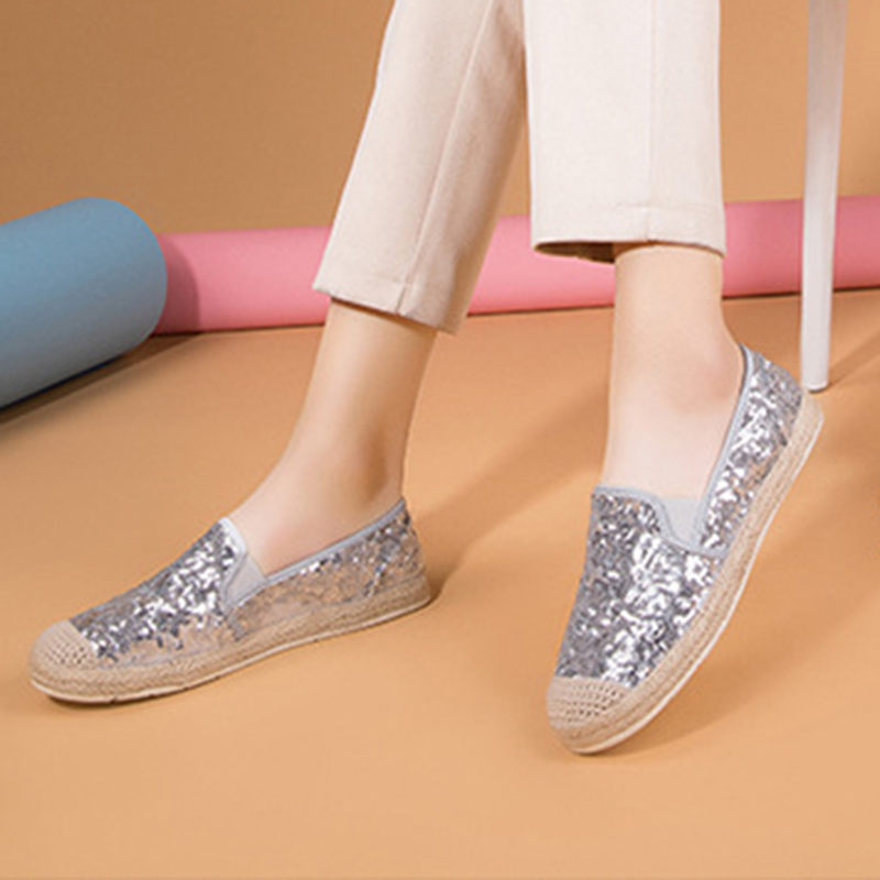 クーポン レディース スリッポン エスパドリーユ フラット おしゃれ カジュアル 通気 歩きやすい ローファー スパンコール 軽量 厚底 スニーカー エスニック かわいい 痛くない ウォーキング 柔ら