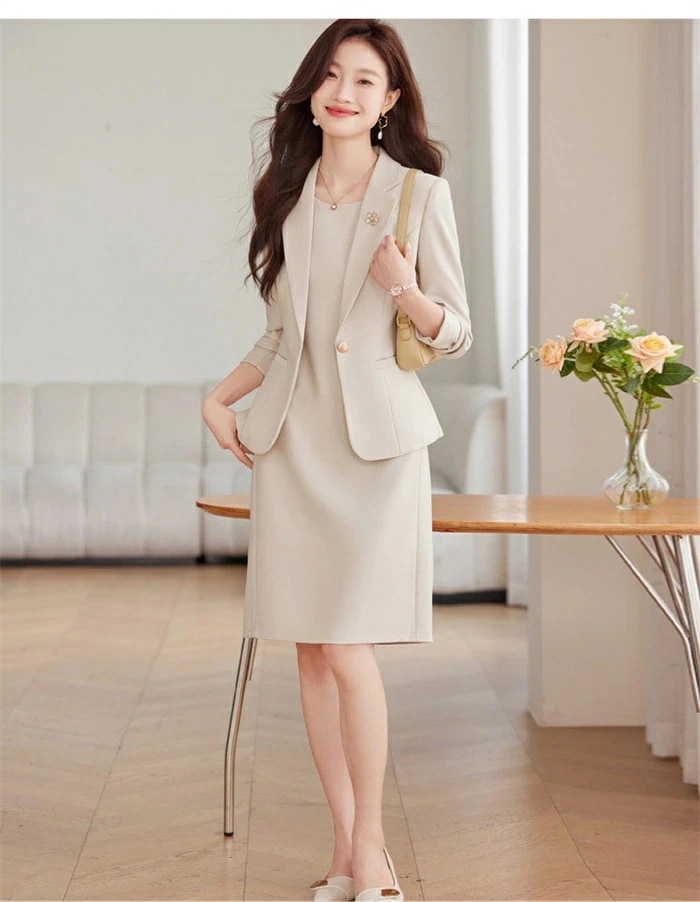【急速出荷!】ワンピーススーツ レディース 春秋 セットアップ 2点セット ビジネススーツ フォーマルスーツ ワンピース 膝丈 ノースリーブ テーラードジャケット ジャンスカ 大きいサイズ 華奢 上品