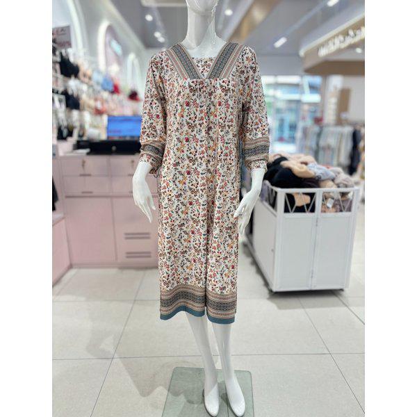 [驪州店] ポリスパン花ボーダー捺染季節の変わり目7部ホームウェア室内着ワンピース[VEV2728L] BE