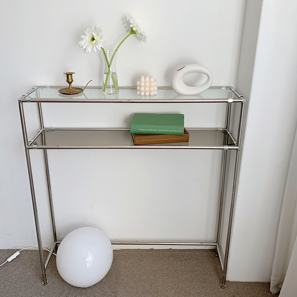 ステンレスモジュール家具コンソール 韓国インテリア 水平調節可能な足付き ガラスカラー 選択可能 ブロンズ ステンレス 81×20×86cm