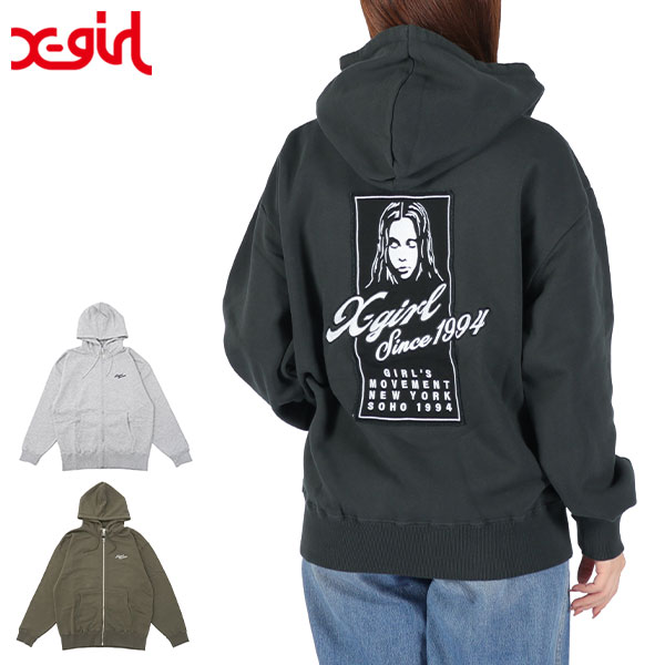レディース 大きめ ジップアップ スウェット フーディー ストリート トップス FACE BOX PATCH ZIP UP SWEAT HOODIE 105253012005