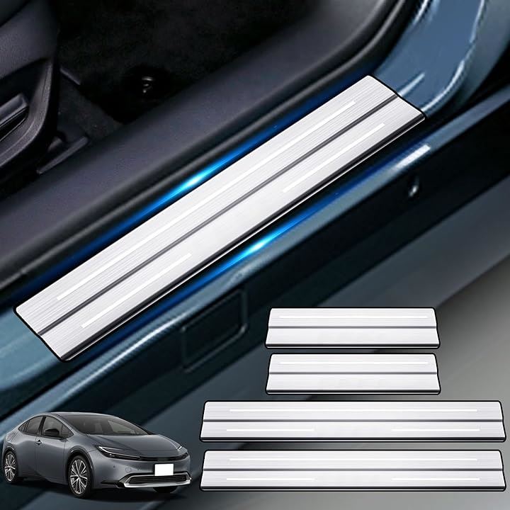 トヨタ 新型プリウス 60系 ステンレス製 サイドステップガード スカッフプレート ラゲッジステップカバー 滑り止め 汚れ防止 日本語説明書付き 4点セット 社外( シルバー)