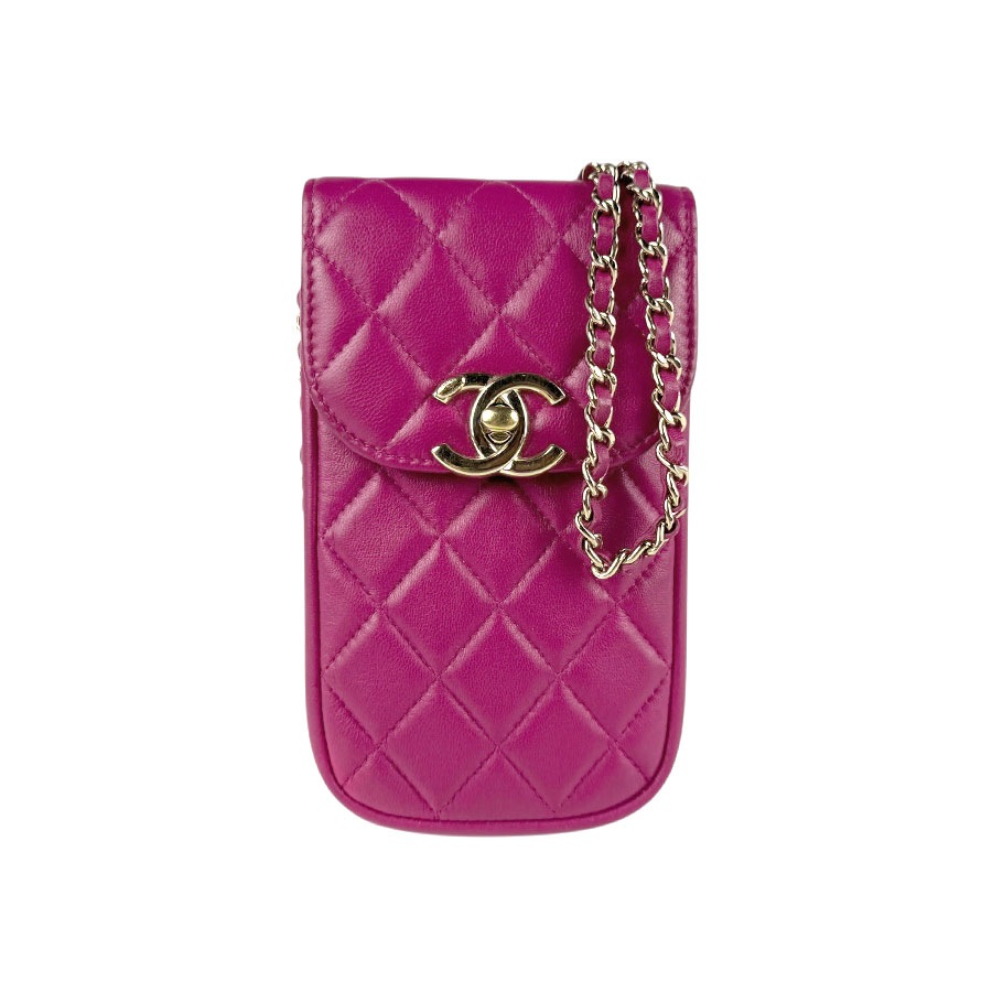 シャネル CHANEL 斜め掛けショルダーバッグ スマートフォンポーチ マトラッセ レザー パープル ゴールド レディース z4877
