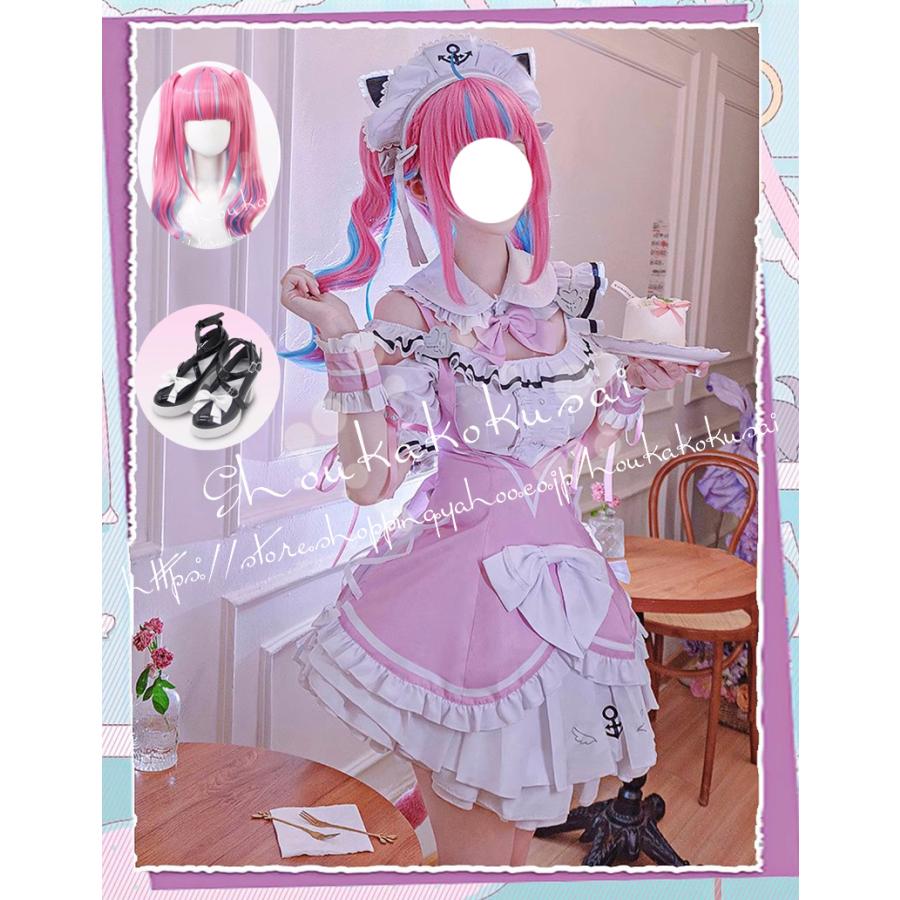 【一部分3日内出荷】Hololive ホロライブ Vtuber 湊あくあ 猫耳メイド服 コスプレ衣装 日常服 ハロウィン仮装 文化祭