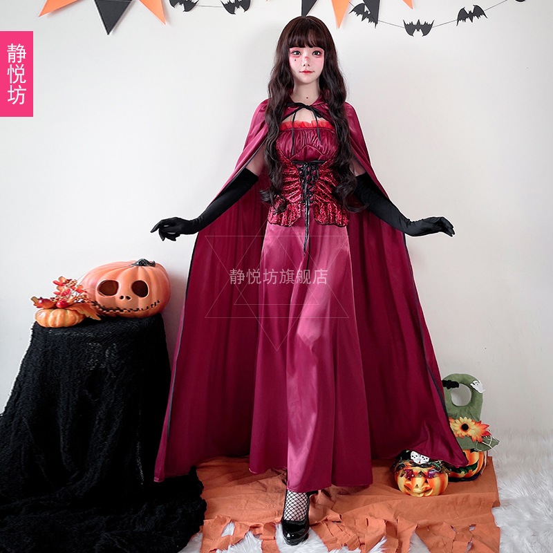 ハロウィンコスチューム 赤ずきんコスチューム 大人システム 誘惑 女性ロールプレイ 吸血鬼 プリンセス ロングドレス ショール