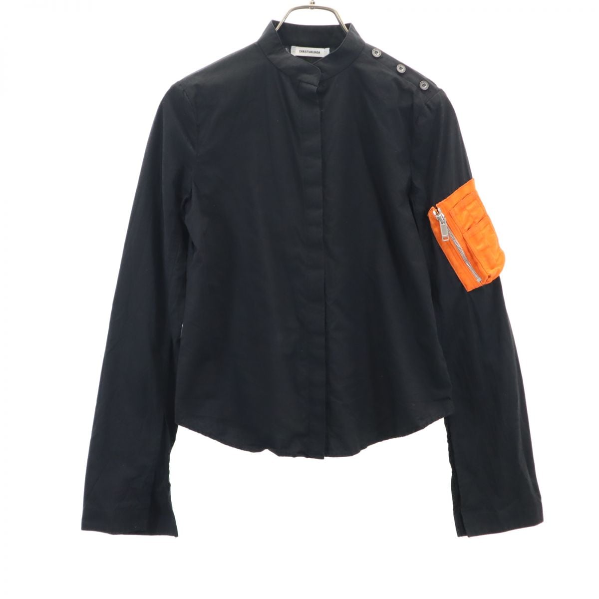 長袖 ノーカラーシャツ 34 ブラック系 レディース