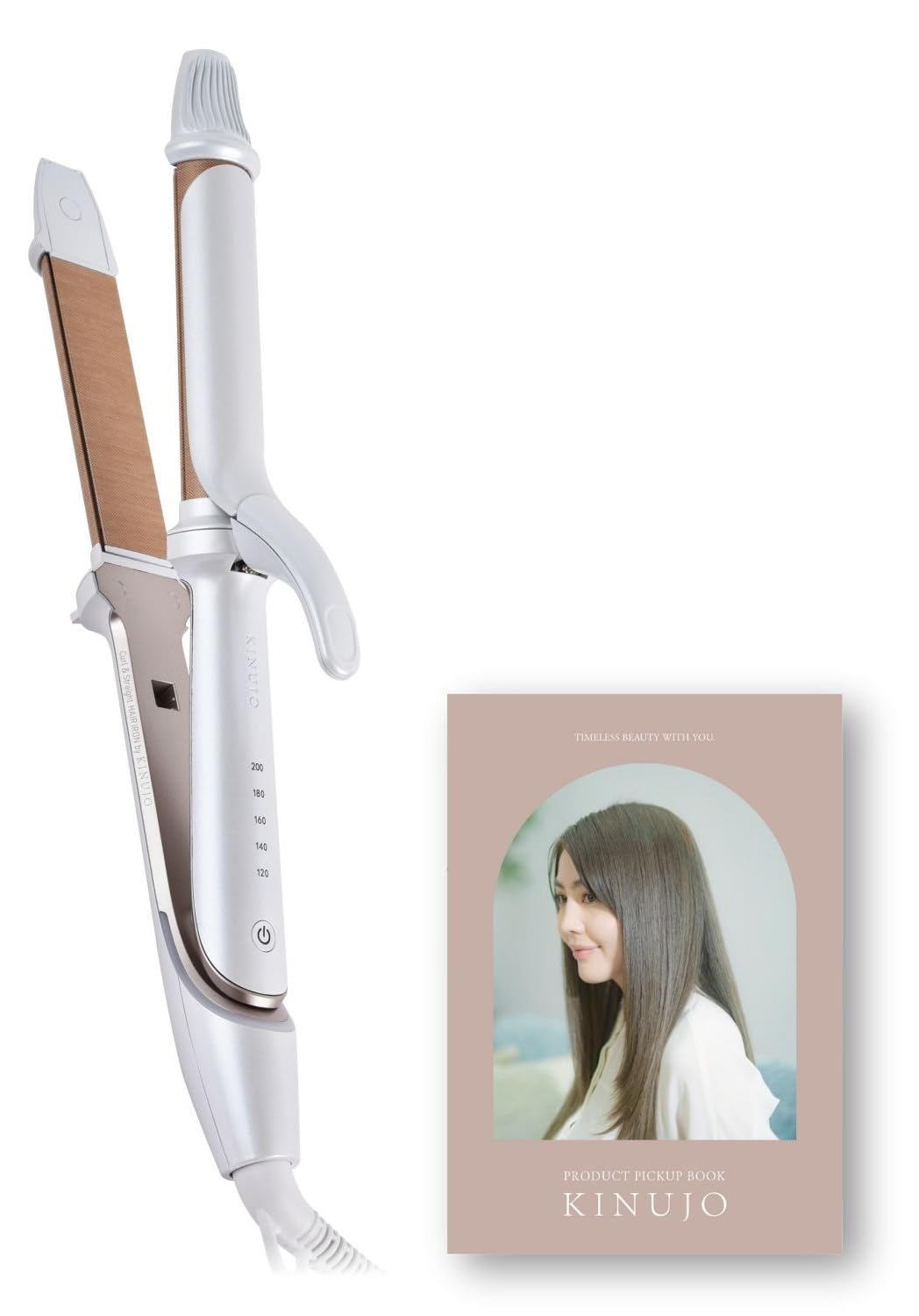 【公式限定ガイドブック付き】KINUJO 2WAY IRON- キヌージョ ツーウェイアイロン カール＆ストレートヘアアイロン シルクプレート 最高200℃ ホワイト 海外兼用 26Lx10Wcm