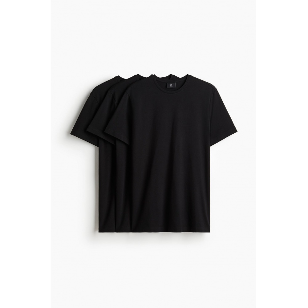 H&M スリムフィット 3 ピースTシャツセットブラック