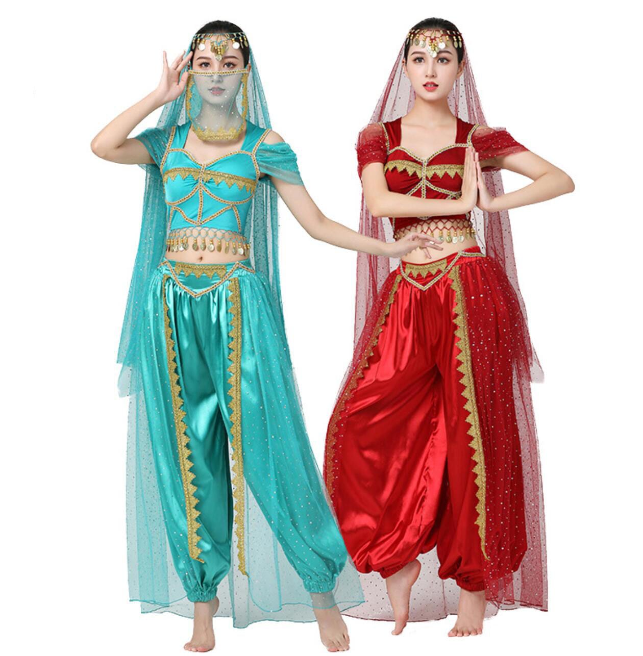 ベリーダンス衣装 アラビアン衣装 2点 3点 4点セット レディース アラジン ジャスミン風ダンス練習着 レッスン着 プリンセス 全身コスチューム コスプレ衣装 ショー 丈トップス コ 半袖