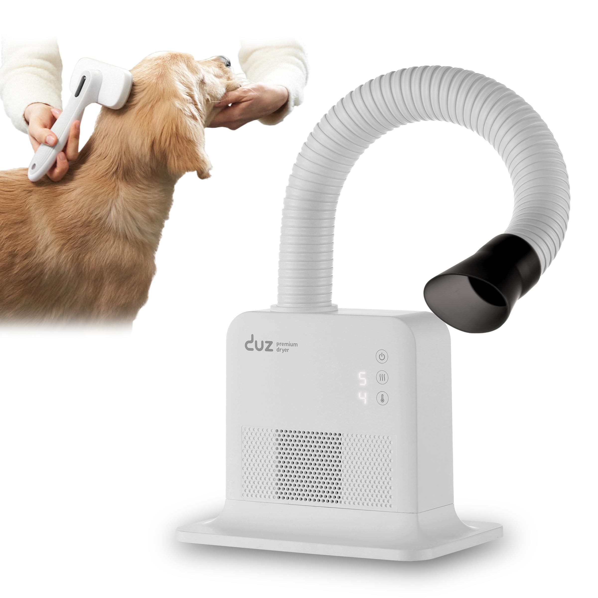 [DUZ] Pro ハンズフリー ドライヤー ペット用 従来品の1.6倍 大風量 6段温度調整 5段風量調整 角度調整 距離調整 PMSMモーター プレミアム犬用ドライヤー 猫用ドライヤー ブロワー