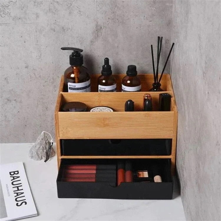 【キャンペーン価格 2個セット】急速出荷スタイル 収納ボックス 竹 スキンケア用品 化粧品 引き出し 卓上 仕切り付き ジュエリー アロマテラピー ヘッドストリング 小物67