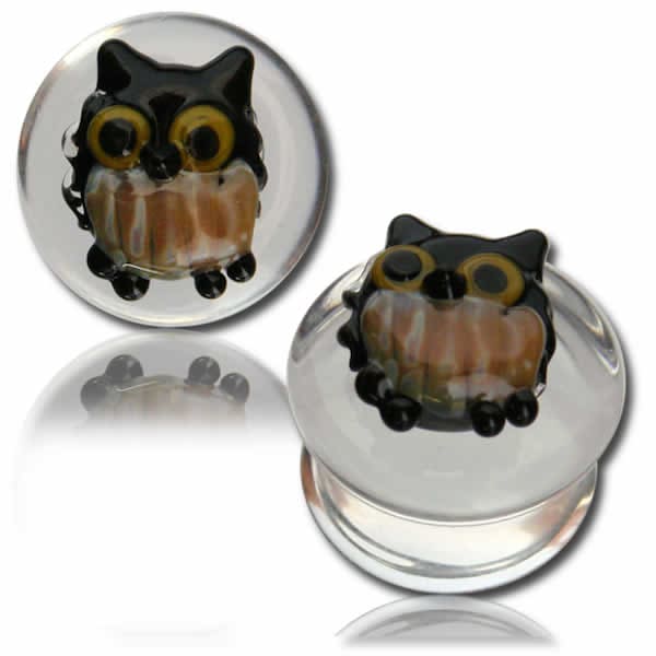 金属アレルギー対応 ボディピアス パイレックスガラスプラグ 3D 梟 フクロウ 鳥 透明 男性 女性 4,705円
