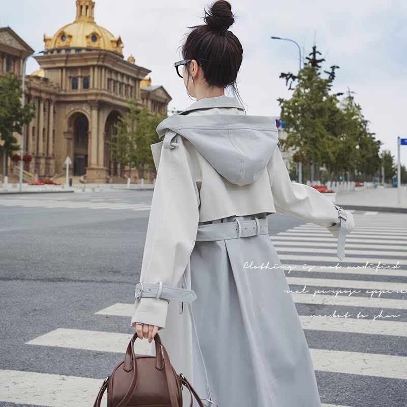 2024春秋新作マント韓国風ファッション高級ライトカラーロングウインドブレーカー女性用