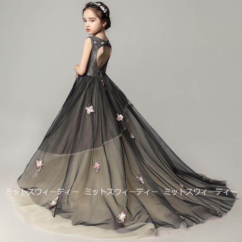 ピアノ発表会 子供ドレス 花飾り ロングドレス キッズドレス 女の子 ロング丈 フォマールドレス ブ