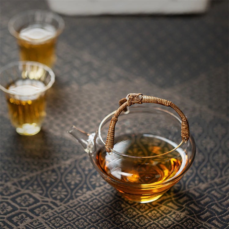 クリスマス激安セール フィルター付き分茶器 180ml 藤編み提げ手 耐熱加厚ガラス 2色バリエーション