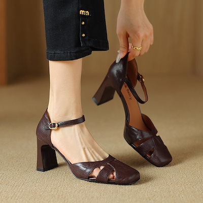 疲れない足7 cmフレンチレトロな透かし編みバッグ中空サンダル気質