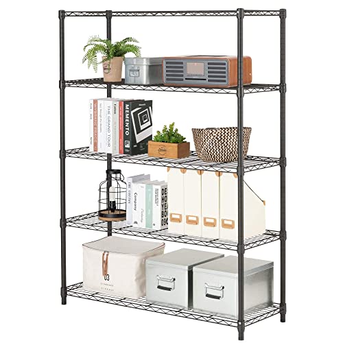 ドウシシャ ルミナス ノワール ラック 5段 幅110 奥行40 スチールラック 黒 ブラック キャスター付き ウッドシート付き おしゃれ サビに強い 組立簡単 幅111×奥行41×高さ155.5cm