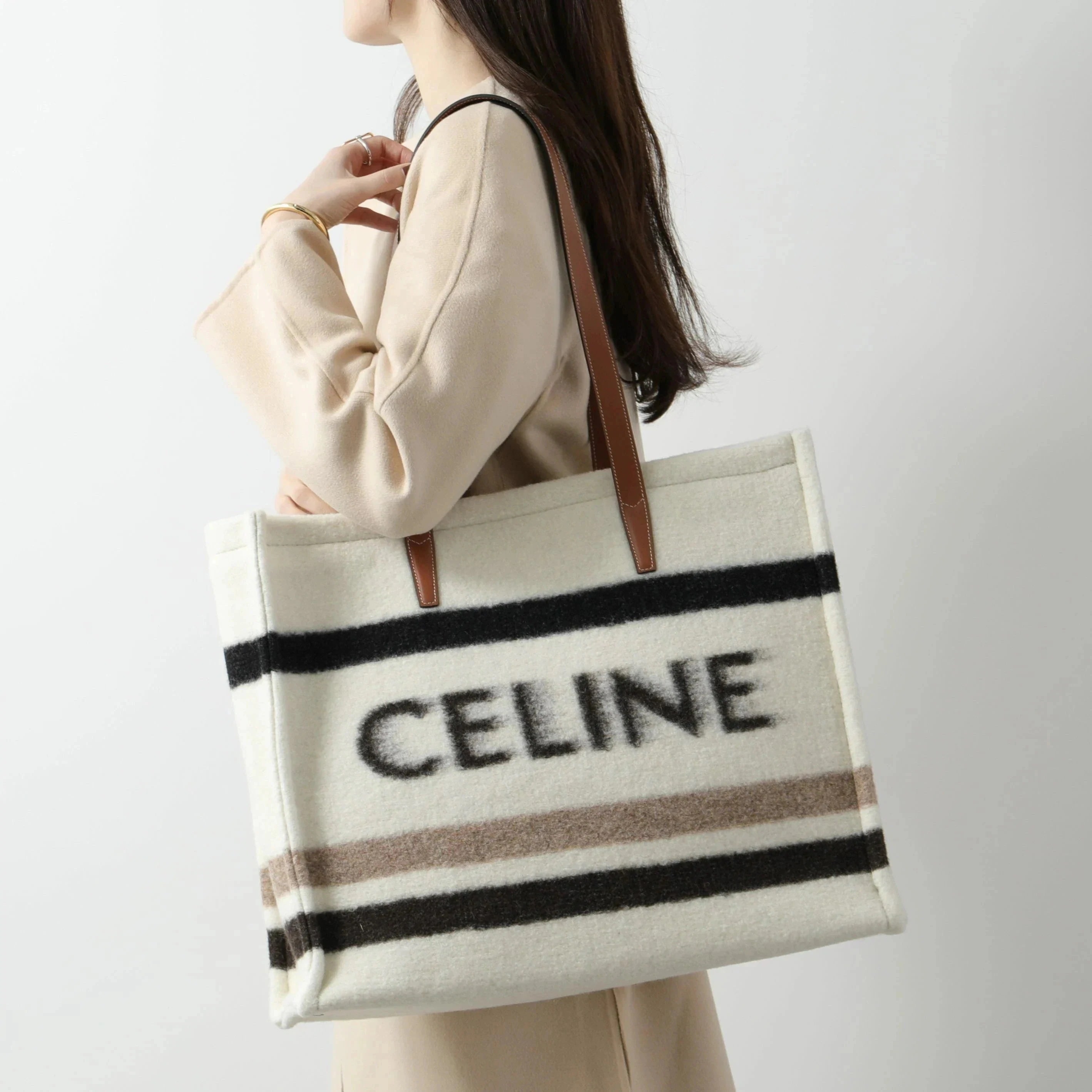 CELINE セリーヌ トートバッグ LARGE CABAS ラージ カバ 118862GCU.01EA レディース ストライプ テキスタイル ジャカード ロゴ