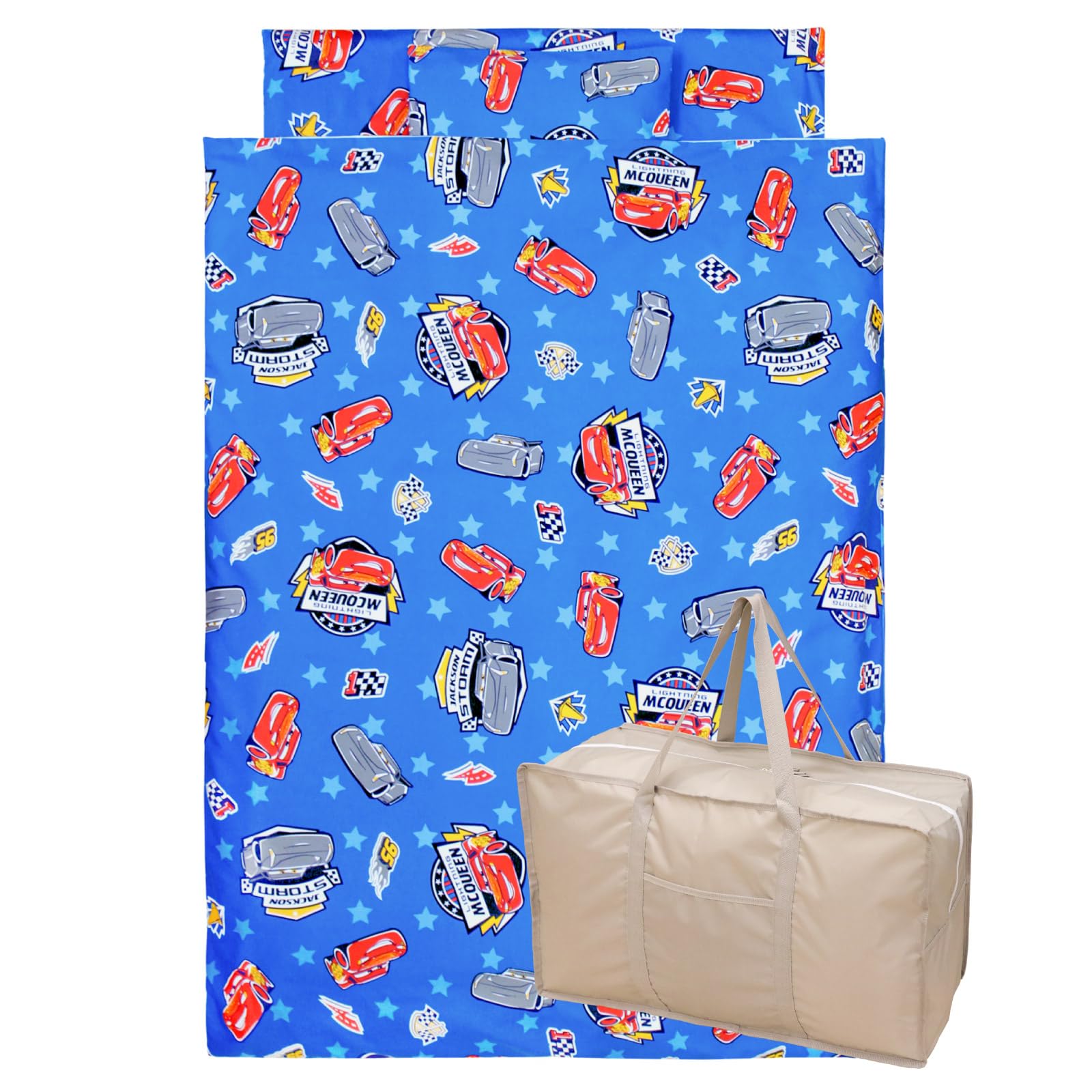 お昼寝布団セット 8点 洗える 綿100％ 撥水バッグ カーズ お名前ワッペン ネームタグ 保育園 幼稚園