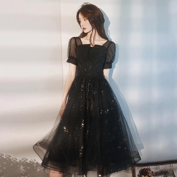 【期間限定！】パーティードレス 結婚式 二次会 ロング丈 シースルー レース フレア ボリューム ワンピース 海外 おしゃれ ブラック ホワイト Aライン 半袖 デザイン ワンピース 秋 きれいめ ハ