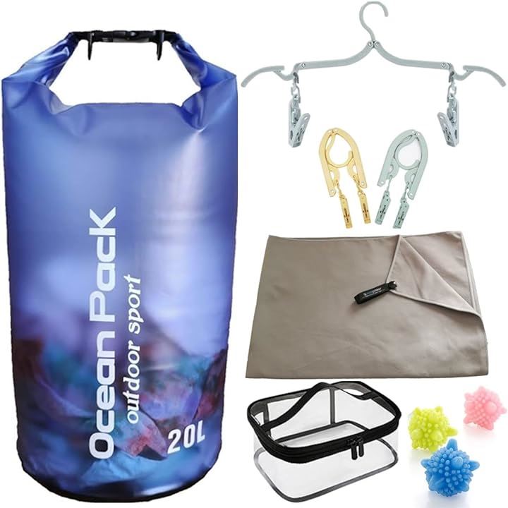 洗濯袋 ウォッシュバッグ シェイク 携帯用洗濯袋 折りたたみ 旅行便利グッズ アウトドア 20L( 青, 20L)