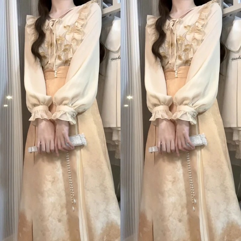 送 料 無 料正規品デザイン秋意濃要素新韓国長袖上着半スカートコートセット 5,849円