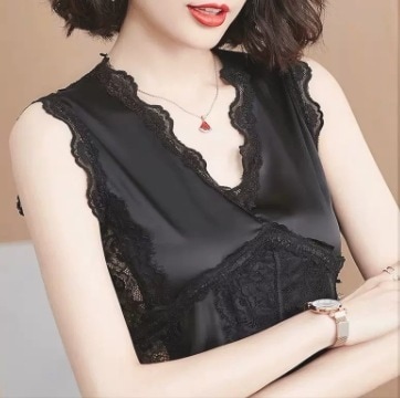 トップス モテアイテム サイズ豊富 セクシー ブラウス ノースリーブ Vネック スリム 細身 スマート レース 刺繍 フリル 通気性 薄手 かわいい 可愛い きれいめ シンプル 上品 5,291円