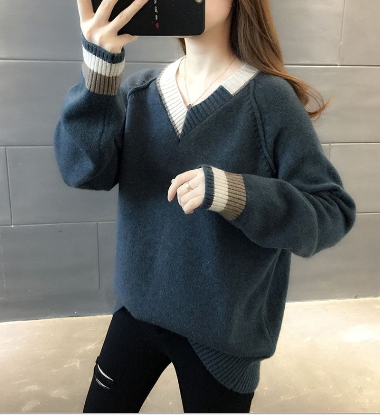 オーバーサイズニット カジュアルニットセーター 長袖ニットセーター ロング丈ニットセーター トップス ニットソー セーター プルオーバー ロング丈 袖あり 長袖 ボリューム袖 Vネック ワイド