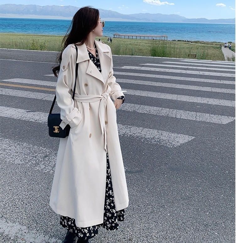 長袖ロング丈コート 紳士風ロングコート ロング丈ウインドブレーカー トップス アウター コート ジャケット 上着 ロングコート トレンチコート 膝下 ロング ロング丈 袖あり 長袖 Vネック 襟付き