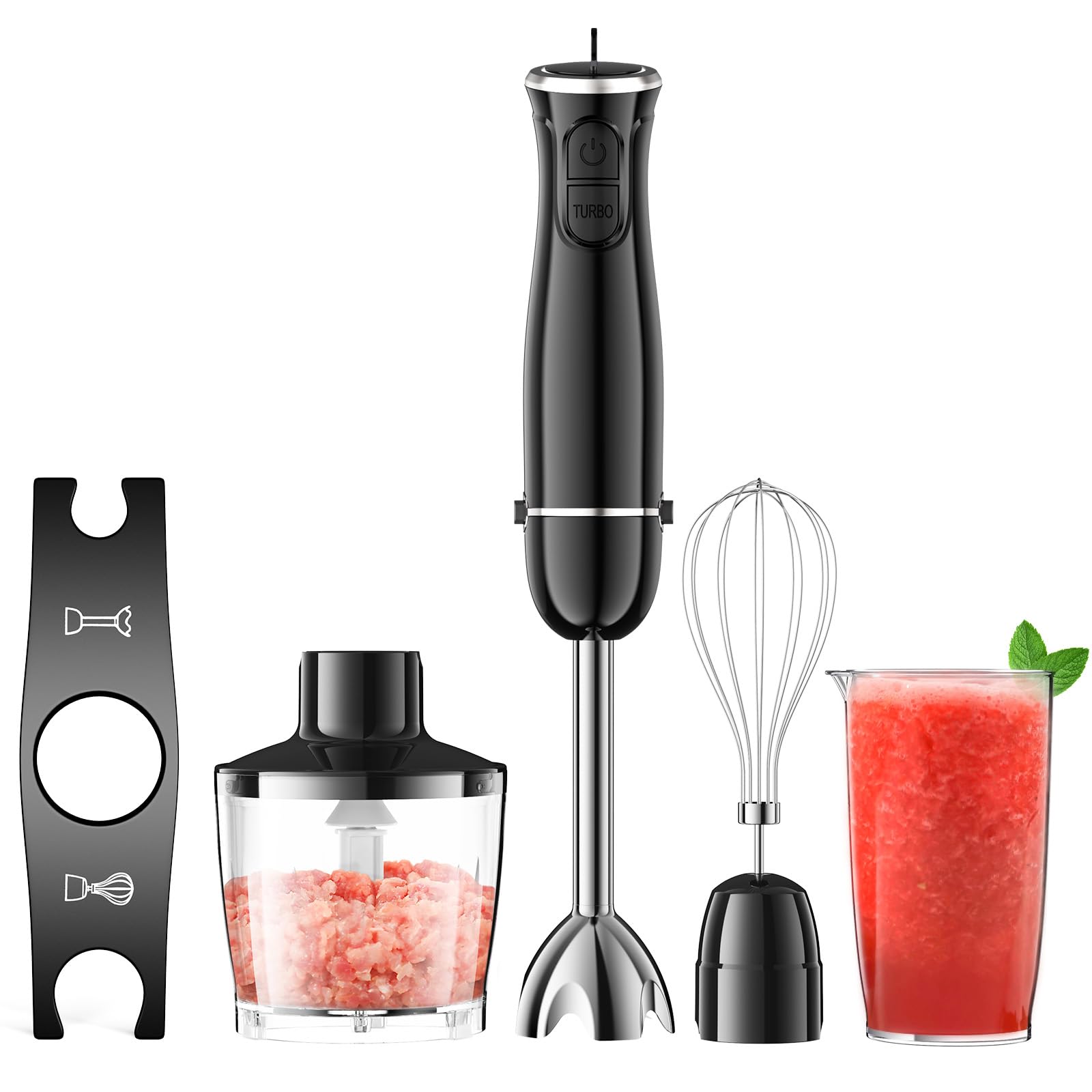 Turelar ハンドブレンダー マルチスティックブレンダー 離乳食 氷も砕ける フードプロセッサー 泡立て器 電動 スリム コンパクト フードミキサー ハンディミキサー アタッチメント 5役 ブラッ 6,432円