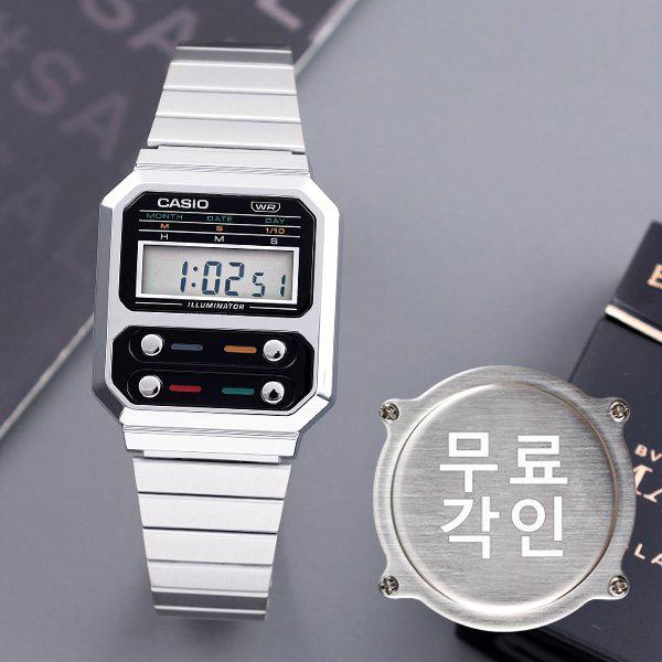 無料刻印 A100WE-1A フリーバックル 男女兼用メタル時計 d