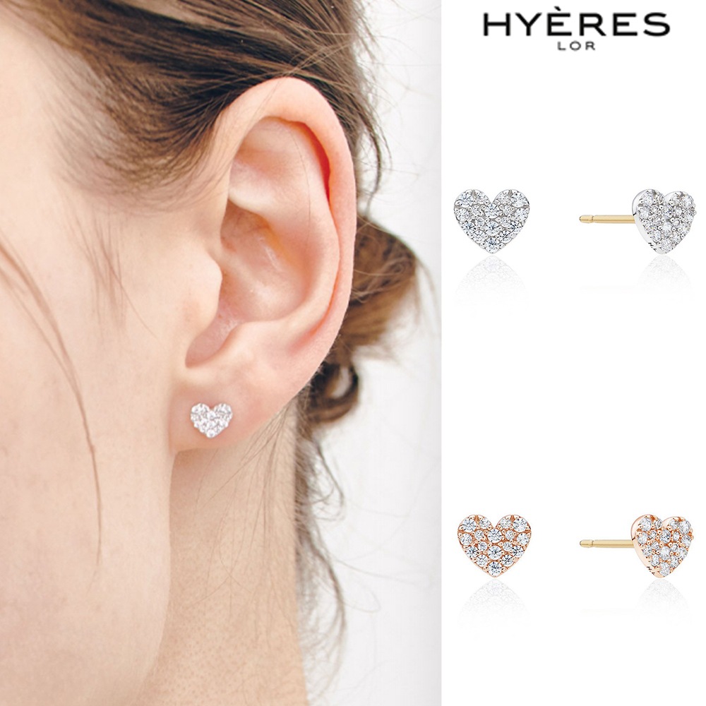[HYERES LOR] H Heart Pave 14K Earrings