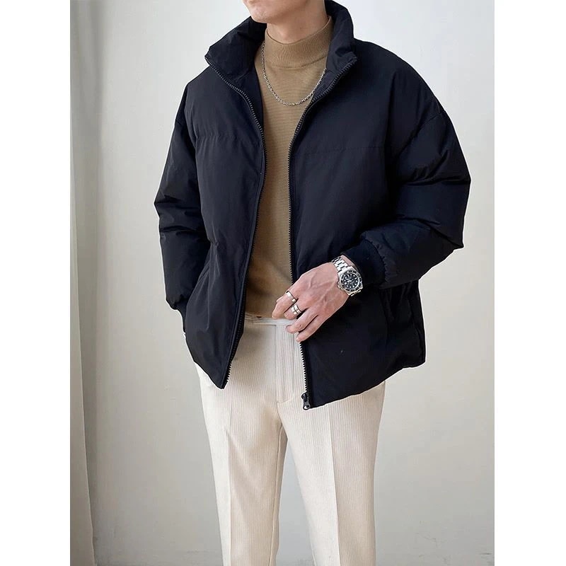 冬 軽い 保温 メンズ アウター 日系 シンプル かっこいい 軽熟風 ブラック 立ち襟 冬 中綿ジャケット