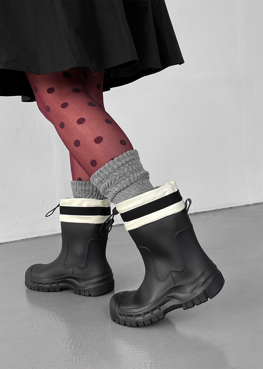 ドンクダブルラインストリングショートレインブーツ