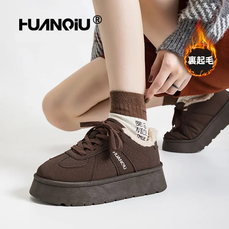HUANQIU (ファンキュー) ローカット厚底スニーカー レディース - 身長アップ効果 4cm台 美脚デザイン [2カラー] 通気性抜群 レースアップ ロートップ 間違いないスニーカー