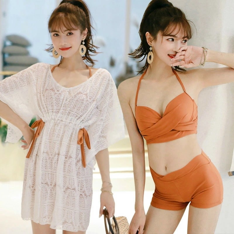 ラッシュガード ビキニ 水着 レディース 体型カバー セパレート 上下セット 3点 韓国 海水浴 紫外線対策 uvカット 温泉 ママ水着 20 30 40代 バレンタイン 2023 プレゼント