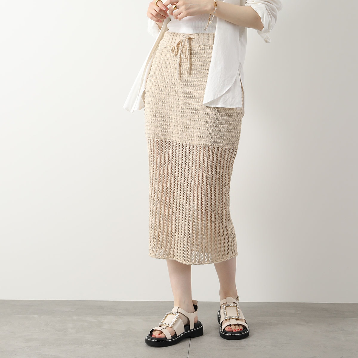 Liviana Conti リビアナコンティ スカート L4SD05 レディース ニット コットン混リネン 麻 タイト 膝下 W44-0