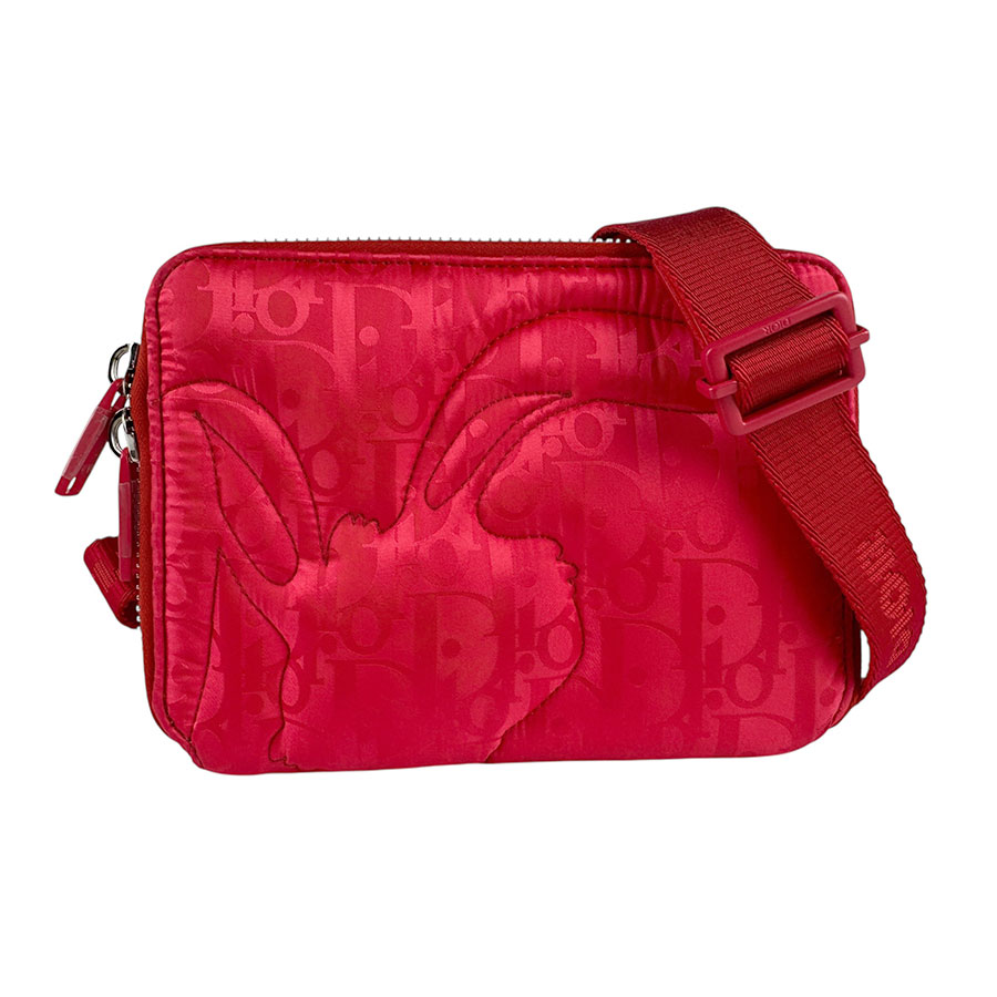 ディオール Dior 斜め掛けショルダーバッグ DIOR x ERL ナイロン レッド シルバー メンズ z6636