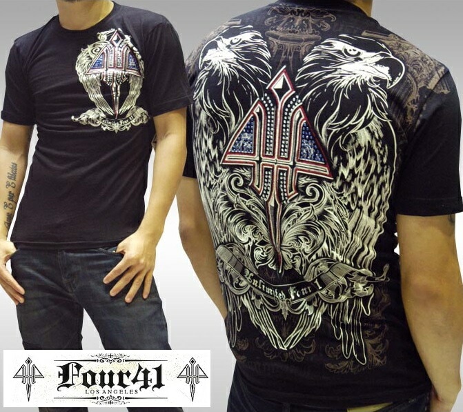 Four41 Los Angeles フォーフォーティーワン メンズ ラインストーン Tシャツ ブラック 10 スワロフスキー インポート LA セレブ safari サファリ 掲載 ブランド ストリ