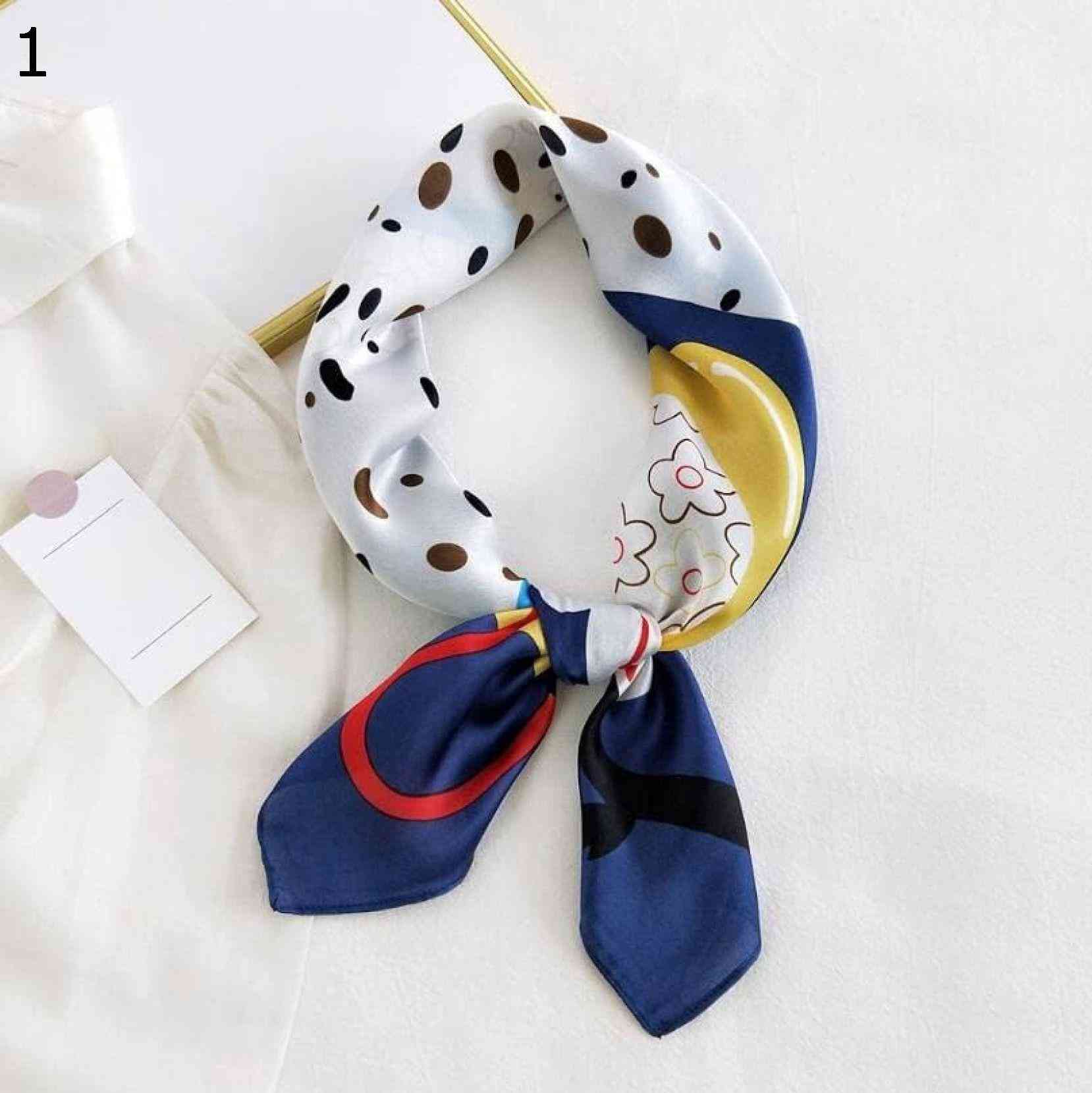 【20%OFFクーポン～】多機能ポリエステルスカーフ女性のための漫画のパターンヒジャブかわいいサテンの小さな正方形のラップヘッドスカーフ スカーフ (Color : Navy Blue Size