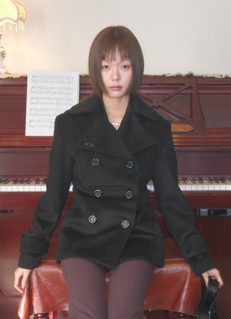 【AS"ON】 FOY BUTTON SHORT COAT / BLACK 正規品