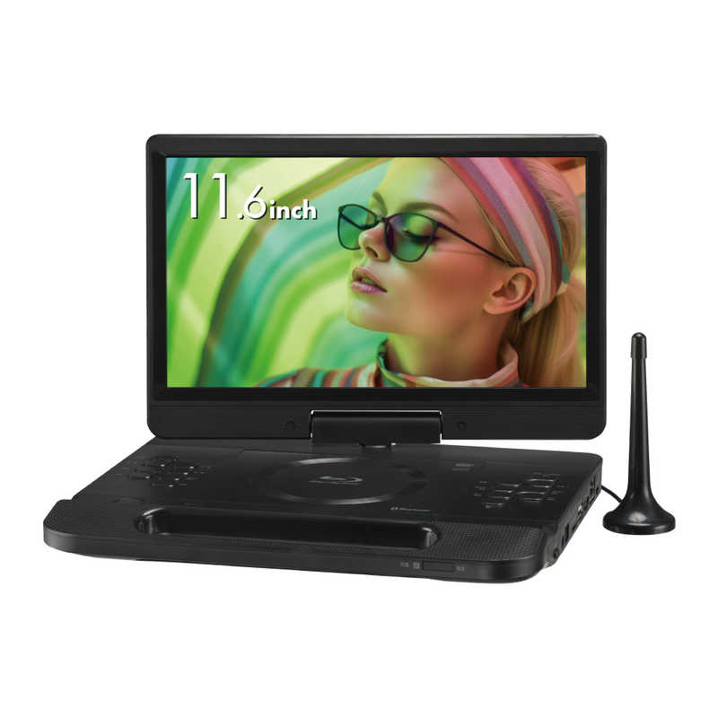 グリーンハウス　11型 ポータブルブルーレイディスクプレーヤー テレビチューナー付き ［11.6V型 /フルセグ］　GH-STM11TA-BK