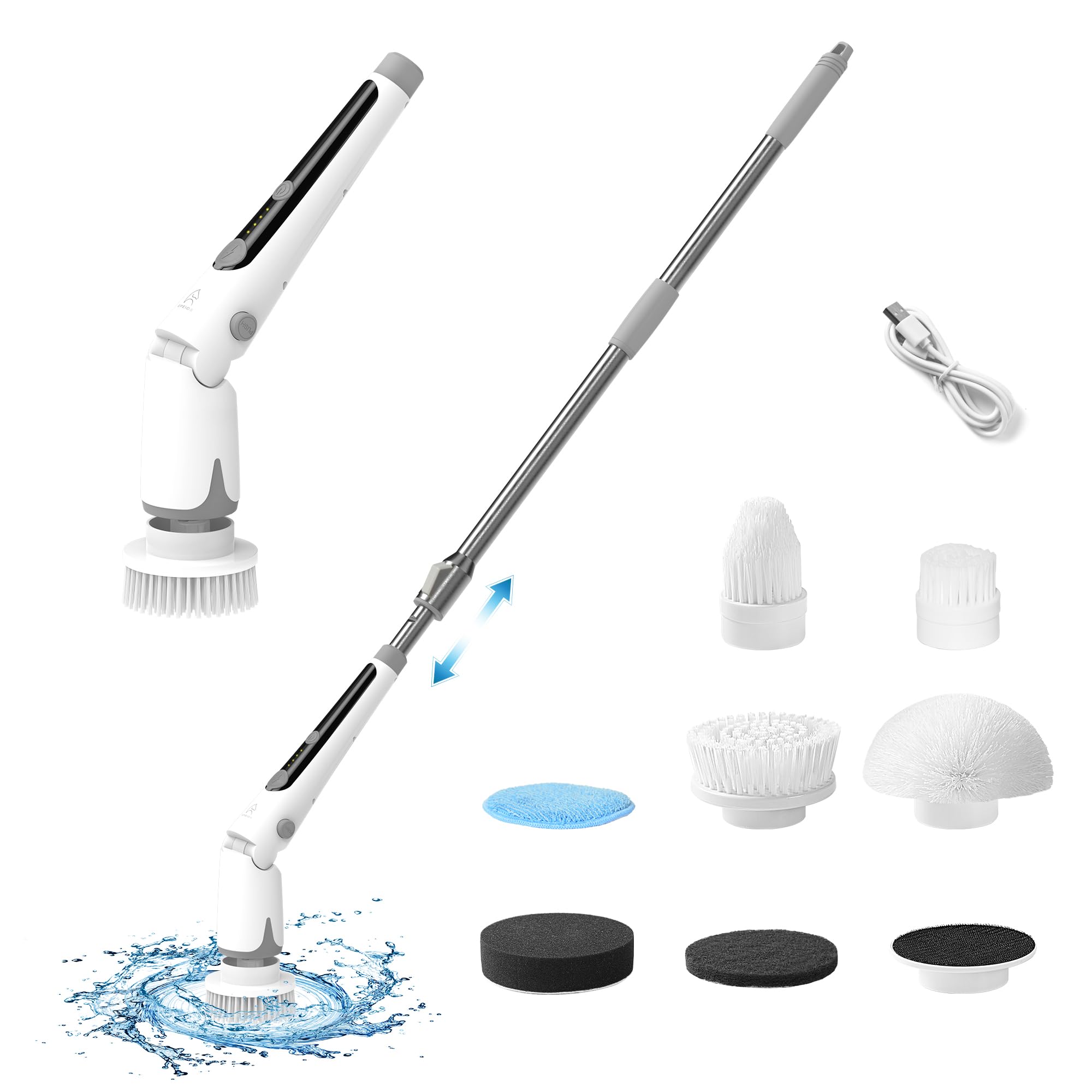 【「家電批評」バスポリッシャー部門 ベストバイ】 エペイオス(Epeios)バスポリッシャー コードレス型 電動お掃除ブラシ 充電式 角度調節 11段階長さ伸縮可能 2つ回転モード 2500mAh大容