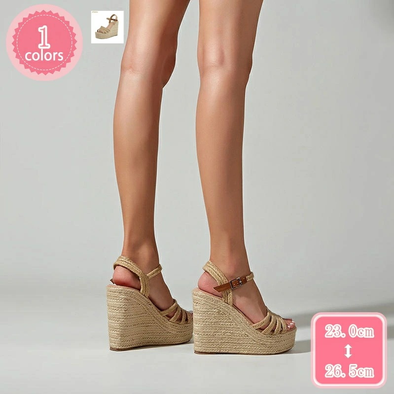 500円OFFクーポン サンダル レディース ウェッジソール 厚底 歩きやすい 11cm 軽量 コルク調 アンクルストラップ オープントゥ クロスストラップ 美脚 脚長効果 ウェッジサンダル ハイヒー