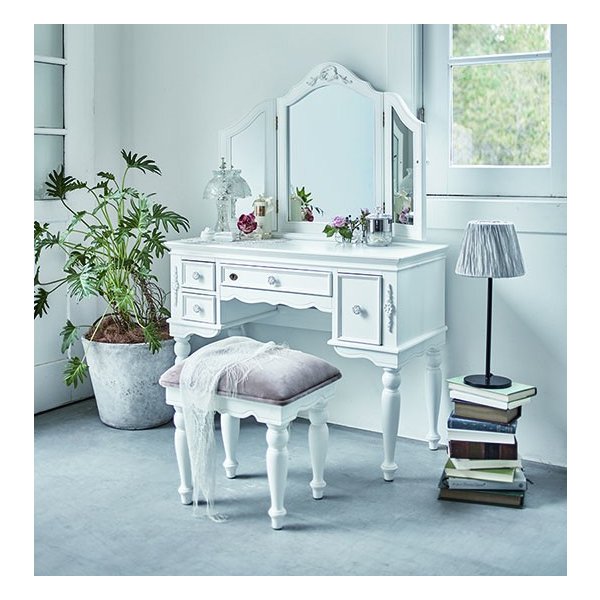ドレッサー ＆ スツール 2点セット 化粧台 鏡台 ドレッサーテーブル 三面鏡 ミラー 鏡 引き出し