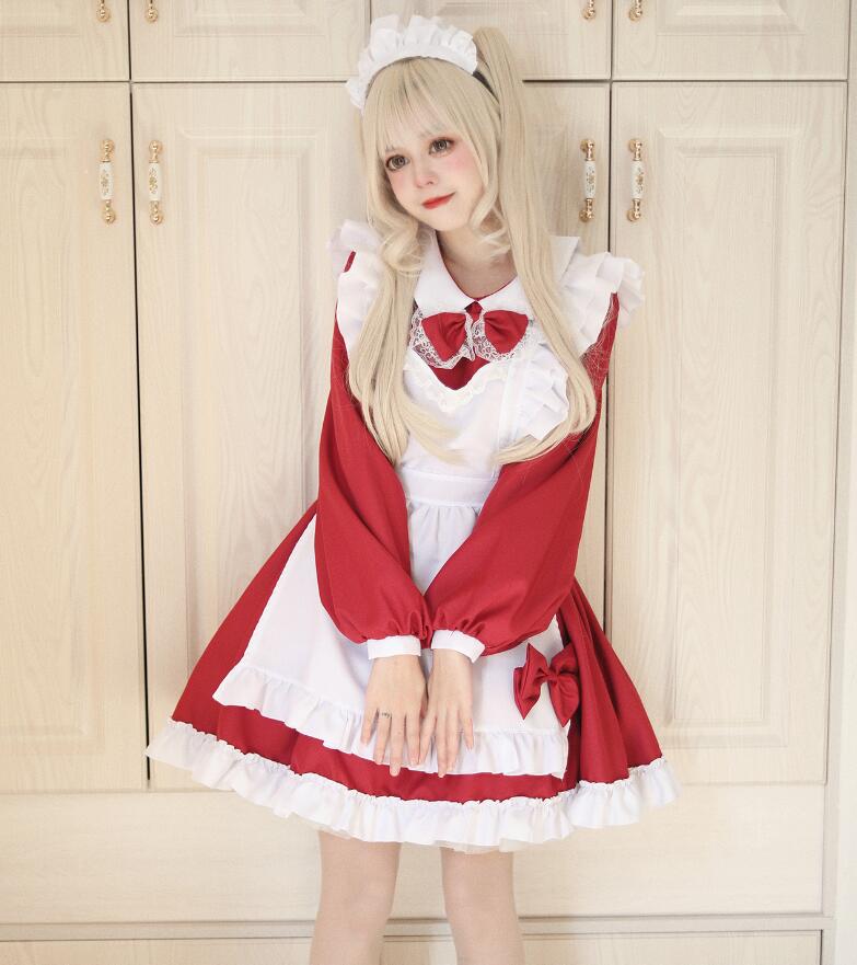 長袖メイド服 可愛いメイド服 大人用コスチューム メイドコスプレ フリル ハロウィン衣装 ウェイトレスコスプレ メイド喫茶 萌え 舞台衣装 原宿系 イベント 学園祭 キャラクター 仮装 変装 女装 ハ