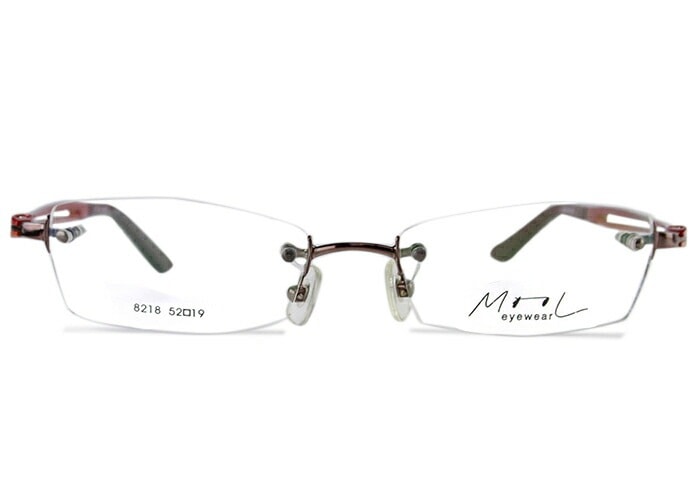 ムル MOOL メガネ 8218 c.1 ブラウン/レッド/オレンジ 52ロ19 伊達 度付き 遠近両用 スクエア ツーポイント リムレス オシャレ 縁なし